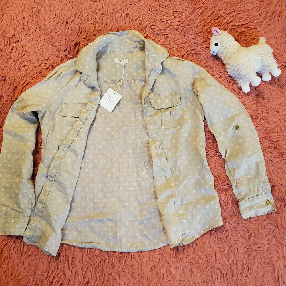 Charter Club Linen Polka Dot Button Up - Tan S